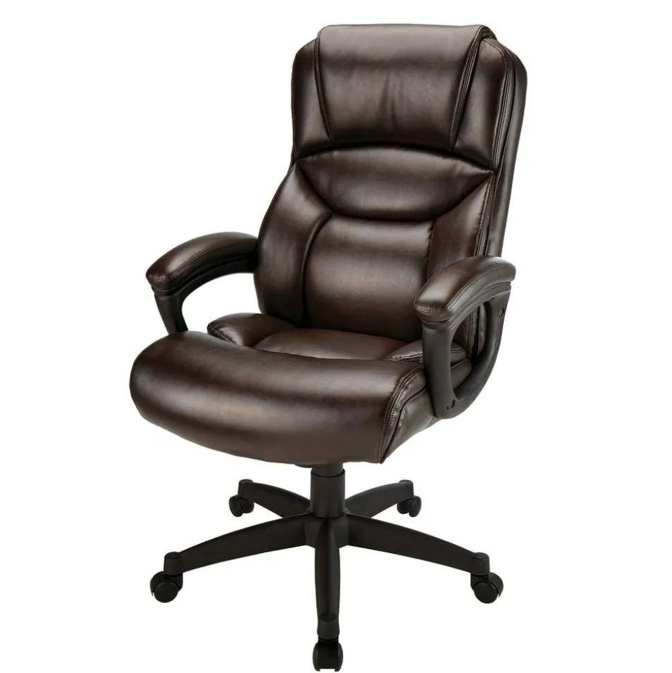 Fennington Bonded Leather High-Back Executive Office Chair, Brown, BIFMA Compliant