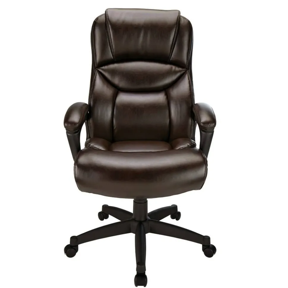 Fennington Bonded Leather High-Back Executive Office Chair, Brown, BIFMA Compliant