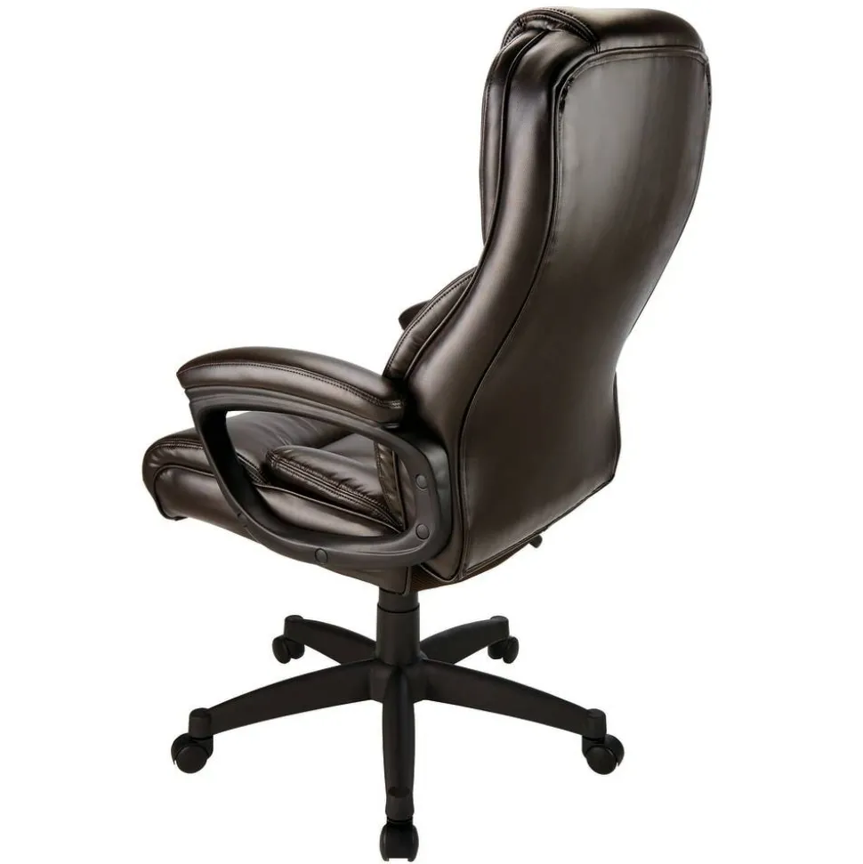 Fennington Bonded Leather High-Back Executive Office Chair, Brown, BIFMA Compliant