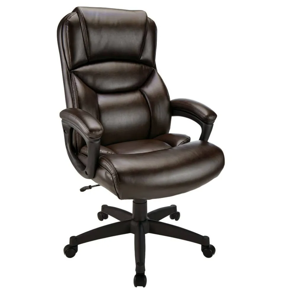 Fennington Bonded Leather High-Back Executive Office Chair, Brown, BIFMA Compliant