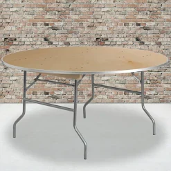 Fielder 5.5-Foot Round HEAVY DUTY Birchwood Folding Banquet Table with METAL Edges