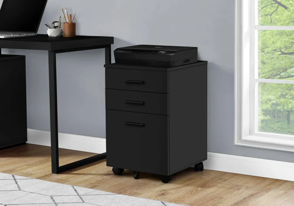File Cabinet, Rolling Mobile, Storage Drawers, Printer Stand, Office, Work, Black Laminate, Contemporary, Modern