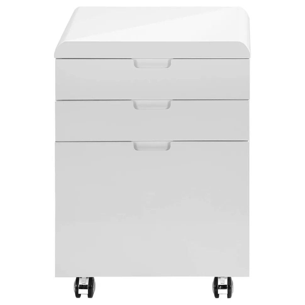File Cabinet, Rolling Mobile, Storage Drawers, Printer Stand, Office, Work, Glossy White Laminate, Contemporary, Modern
