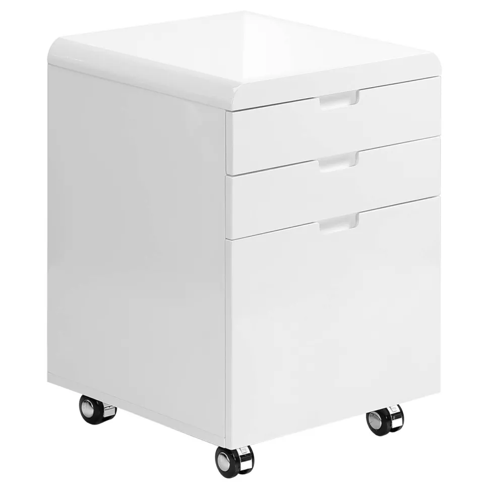 File Cabinet, Rolling Mobile, Storage Drawers, Printer Stand, Office, Work, Glossy White Laminate, Contemporary, Modern