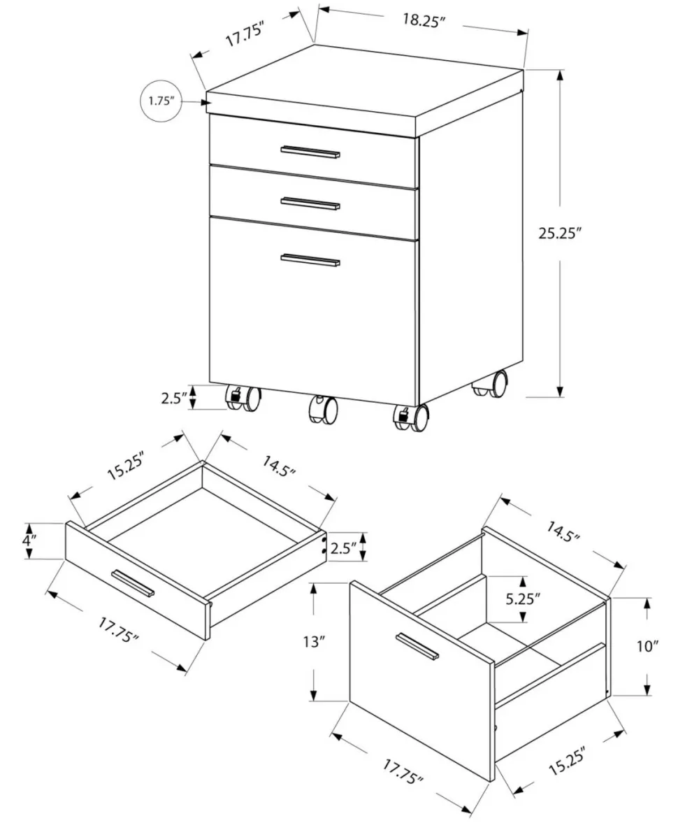 File Cabinet, Rolling Mobile, Storage Drawers, Printer Stand, Office, Work, Grey Laminate, Contemporary, Modern