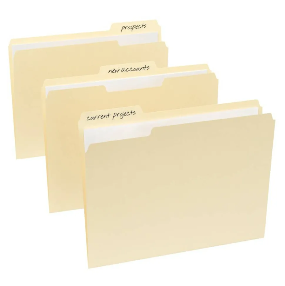 File Folders, 1/3 Cut, Letter Size, 30% Recycled, Manila, Pack Of 100 Folders