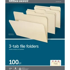 File Folders, 1/3 Cut, Letter Size, 30% Recycled, Manila, Pack Of 100 Folders