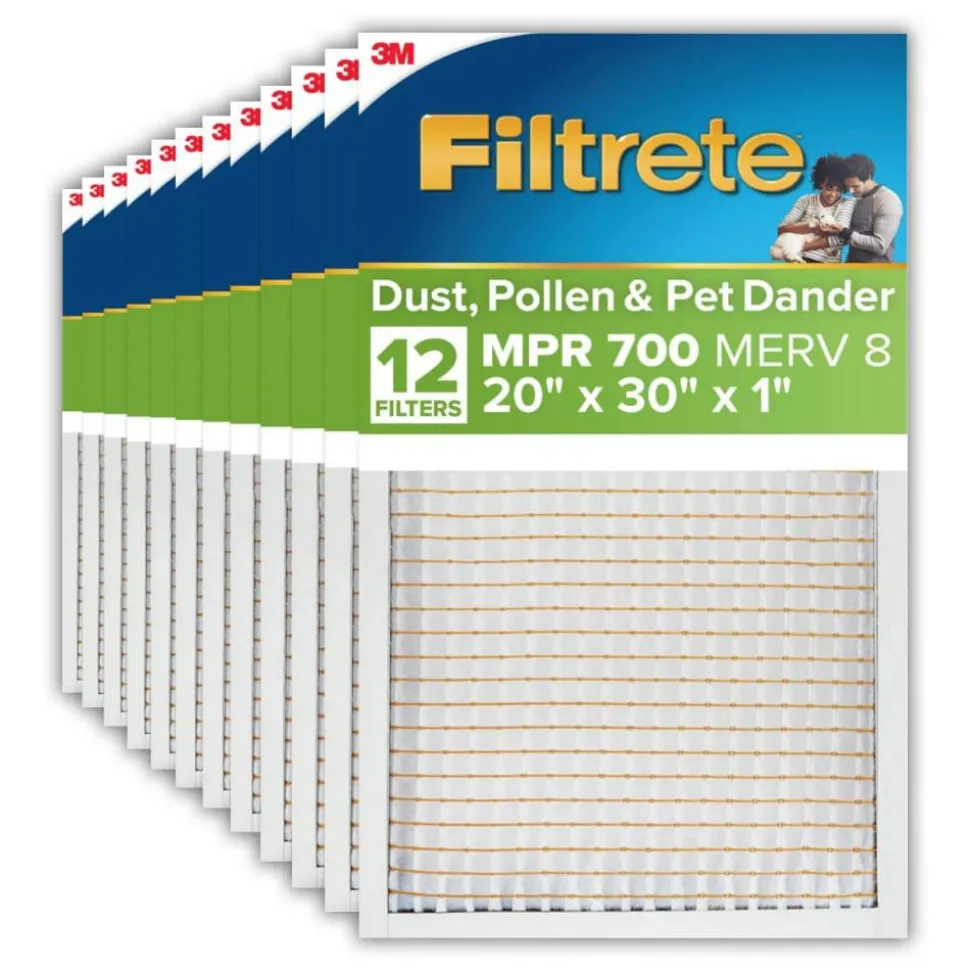 Filtrete 20 x 30 x 1 Air Filter, 12 HVAC Filters, MPR 700, Merv 8, Dust, Pollen & Pet Dander, 3 Month Pleated 1 Inch Electrostatic Air Filters