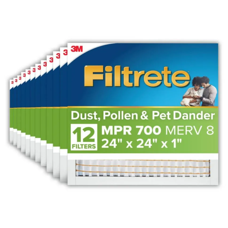 Filtrete 24 x 24 x 1 Air Filter, 12 HVAC Filters, MPR 700, MERV 8, Optimized HVAC Airflow, Dust, Pollen & Pet Dander, 3 Month AC and Furnace Filters
