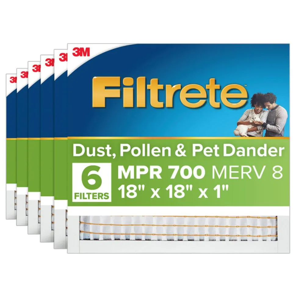 Filtrete 18 x 18 x 1 Air Filter, 6 HVAC Filters, MPR 700, Merv 8, Dust, Pollen & Pet Dander, 3 Month Pleated 1 Inch Electrostatic Air Filters