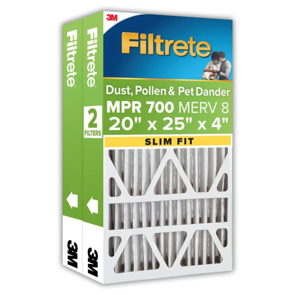 Filtrete 20 x 25 x 4 Air Filter, 2 HVAC Filters, MPR 700, Merv 8, Dust, Pollen & Pet Dander, 12 Month Pleated 4 Inch Electrostatic Air Filters