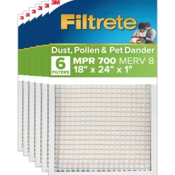 Filtrete 18 x 24 x 1 Air Filter, 6 HVAC Filters, MPR 700, MERV 8, Optimized HVAC Airflow, Dust, Pollen & Pet Dander, 3 Month AC and Furnace Filters