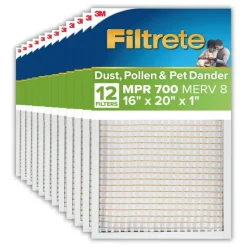 Filtrete 16 x 20 x 1 Air Filter, 12 HVAC Filters, MPR 700, Merv 8, Dust, Pollen & Pet Dander, 3 Month Pleated 1 Inch Electrostatic Air Filters