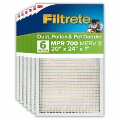 Filtrete 20 x 24 x 1 Air Filter, 6 HVAC Filters, MPR 700, Merv 8, Dust, Pollen & Pet Dander, 3 Month Pleated 1 Inch Electrostatic Air Filters