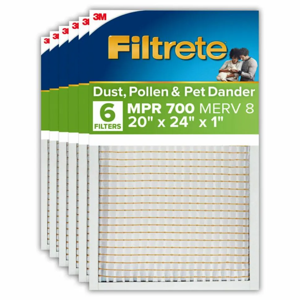 Filtrete 20 x 24 x 1 Air Filter, 6 HVAC Filters, MPR 700, Merv 8, Dust, Pollen & Pet Dander, 3 Month Pleated 1 Inch Electrostatic Air Filters