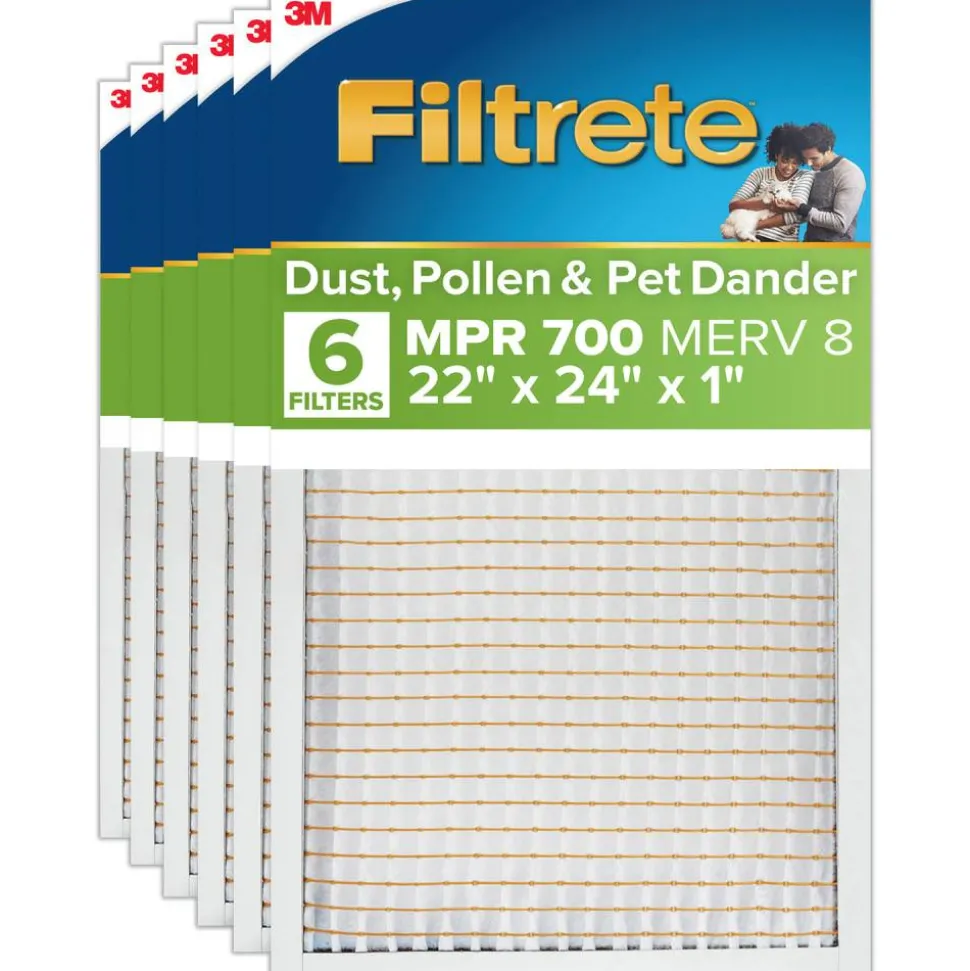 Filtrete 22 x 24 x 1 Air Filter, 6 HVAC Filters, MPR 700, MERV 8, Optimized HVAC Airflow, Dust, Pollen & Pet Dander, 3 Month AC and Furnace Filters