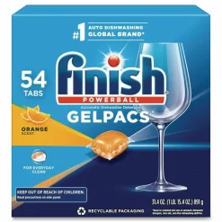 FINISH Dish Detergent Gelpacs, Orange Scent, 54/Box