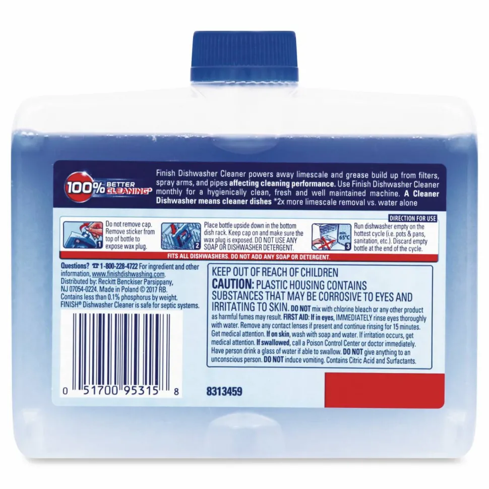 FINISH Dishwasher Cleaner, Fresh Scent, 8.45 oz Bottle, 6/Carton