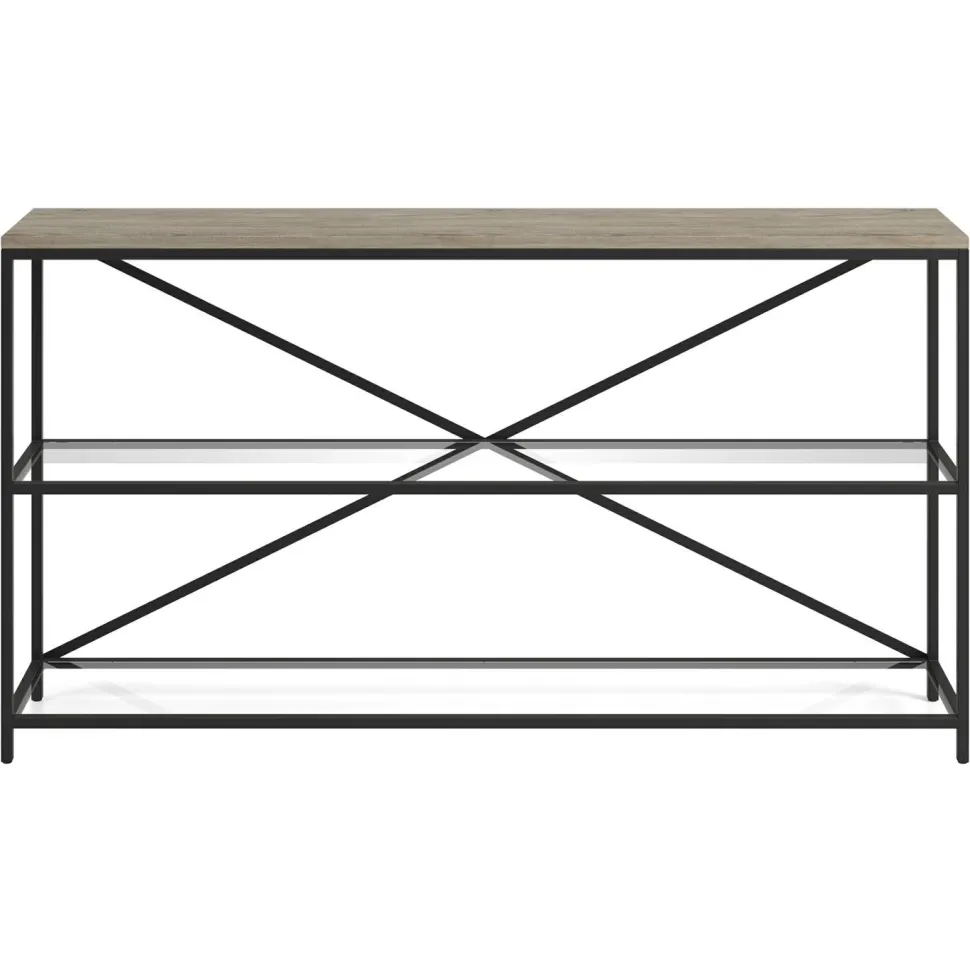 Fionn 55" Wide Rectangular Console Table in Blackened Bronze/Antiqued Gray Oak
