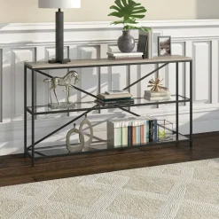 Fionn 55" Wide Rectangular Console Table in Blackened Bronze/Antiqued Gray Oak