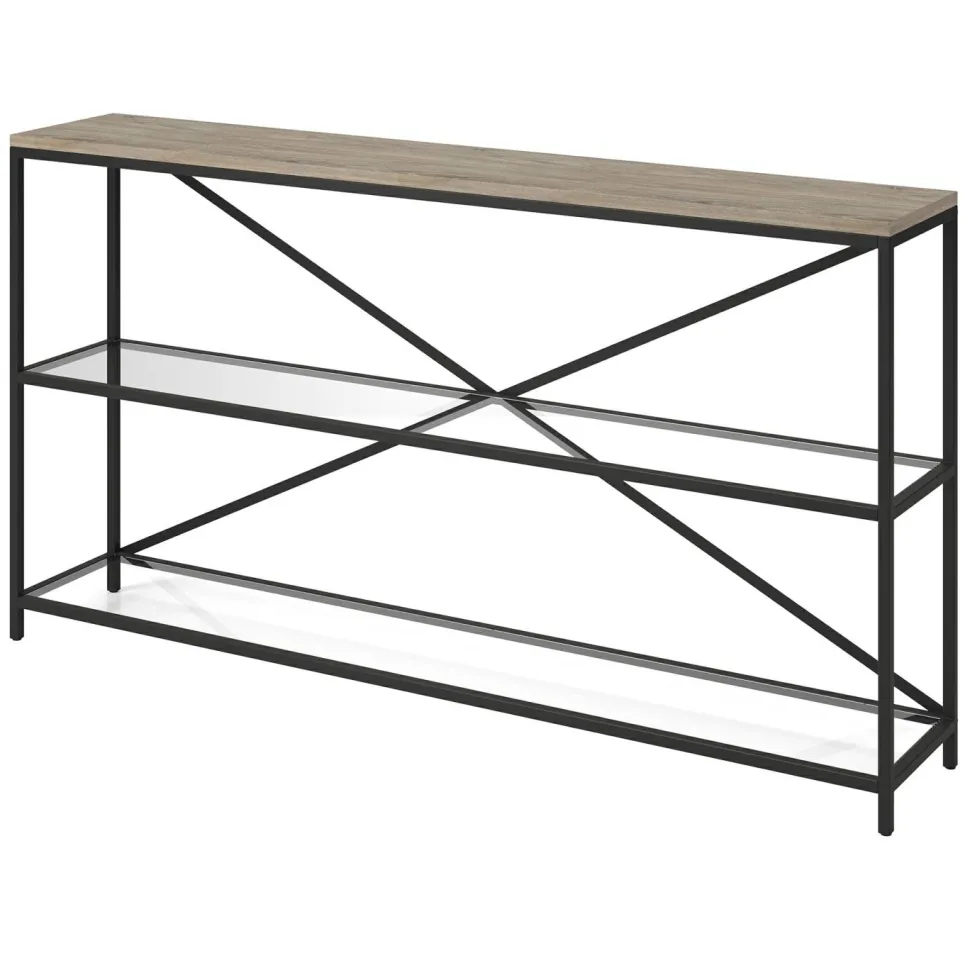 Fionn 55" Wide Rectangular Console Table in Blackened Bronze/Antiqued Gray Oak