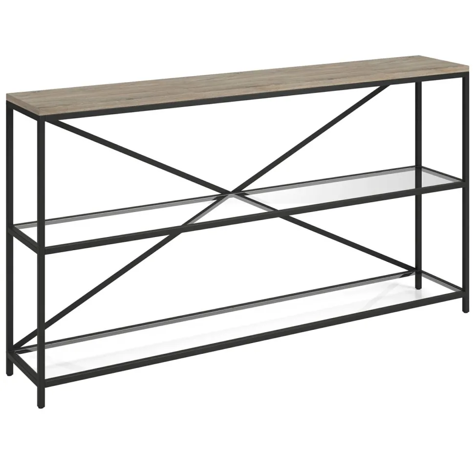 Fionn 55" Wide Rectangular Console Table in Blackened Bronze/Antiqued Gray Oak