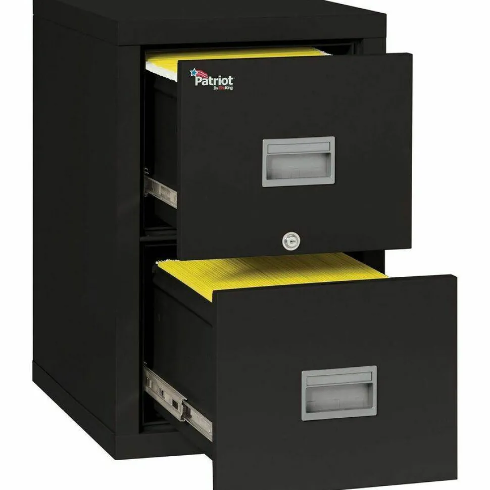 FireKing Patriot 25"D Vertical 2-Drawer File Cabinet, Metal, Black, Dock-to-Dock Delivery