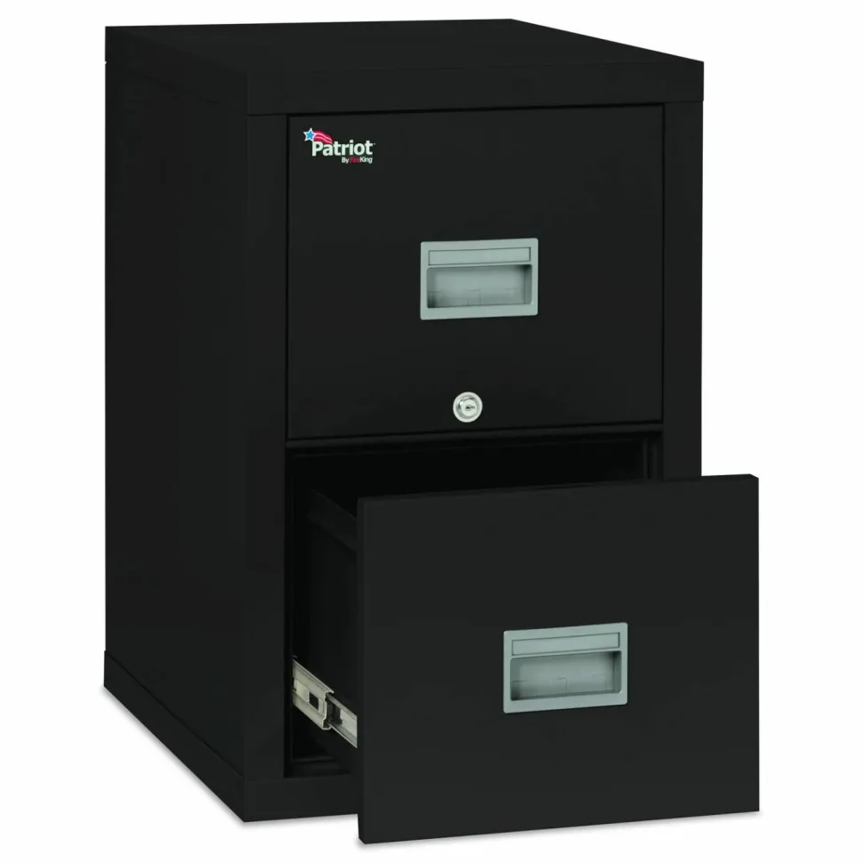 FireKing Patriot 25"D Vertical 2-Drawer File Cabinet, Metal, Black, Dock-to-Dock Delivery