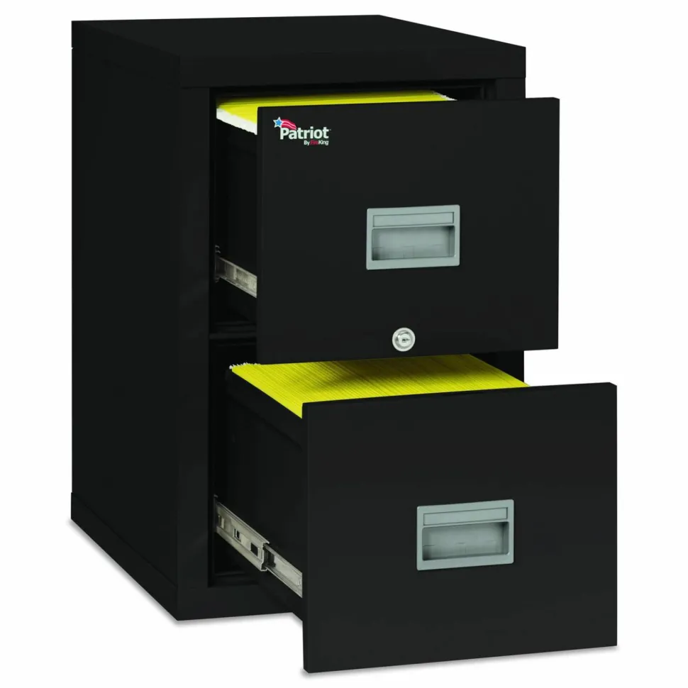 FireKing Patriot 25"D Vertical 2-Drawer File Cabinet, Metal, Black, Dock-to-Dock Delivery