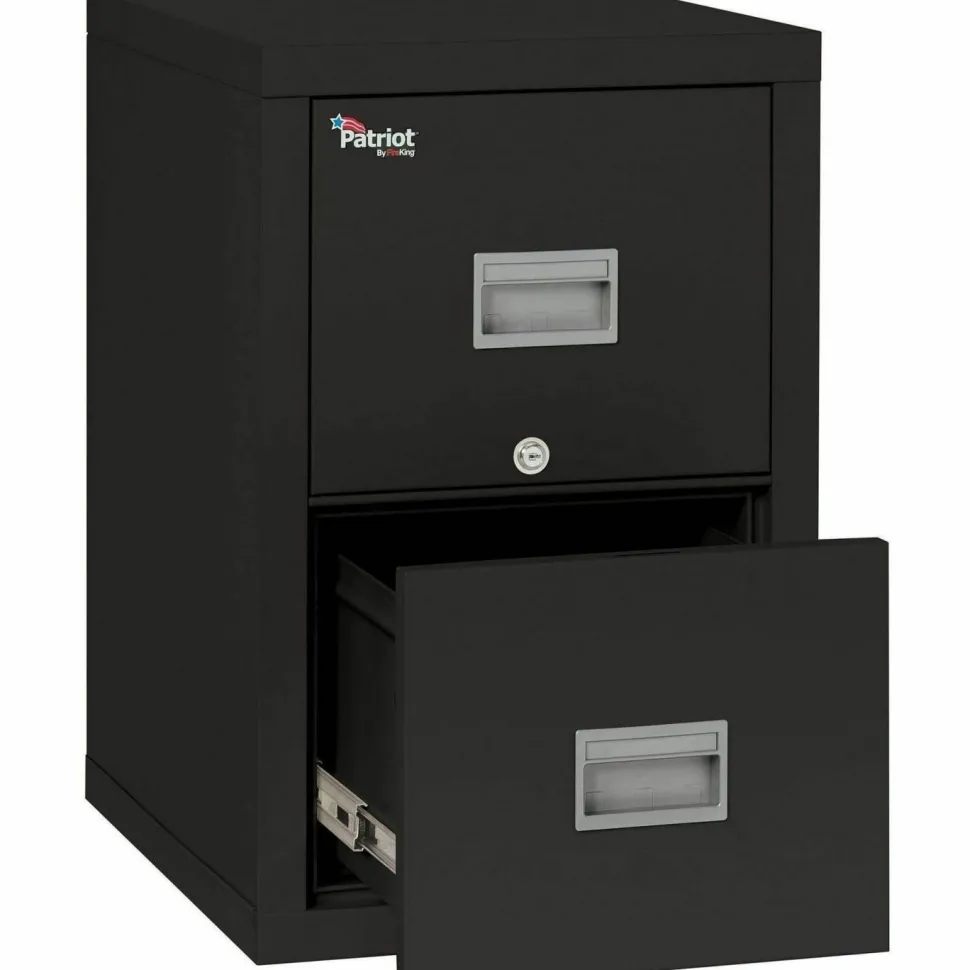 FireKing Patriot 25"D Vertical 2-Drawer File Cabinet, Metal, Black, Dock-to-Dock Delivery