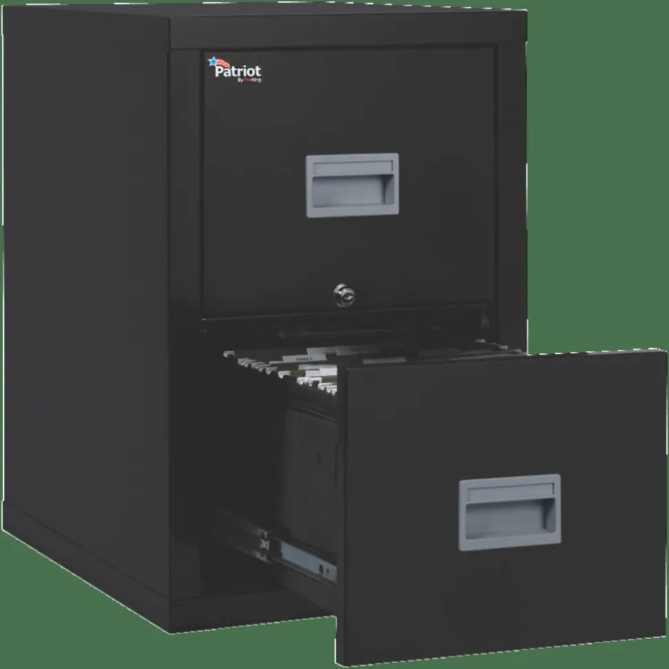 FireKing Patriot 25"D Vertical 2-Drawer File Cabinet, Metal, Black, Dock-to-Dock Delivery
