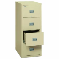 FireKing Patriot 25"D Vertical 4-Drawer Fireproof File Cabinet, Metal, Parchment, Dock To Dock Delivery