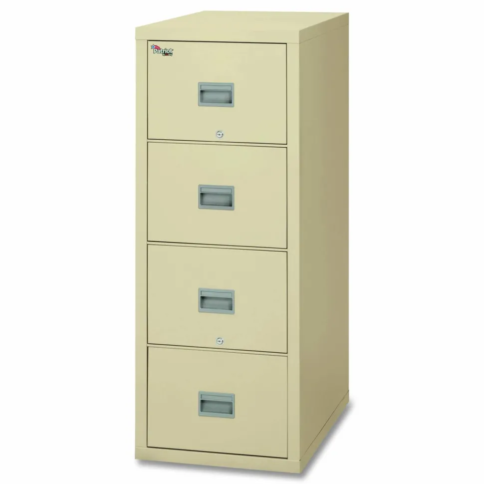 FireKing Patriot 25"D Vertical 4-Drawer Fireproof File Cabinet, Metal, Parchment, Dock To Dock Delivery