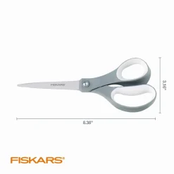Fiskars Contoured Performance Scissors, 8" Long, 3.13" Cut Length, Straight Gray Softgrip Handle