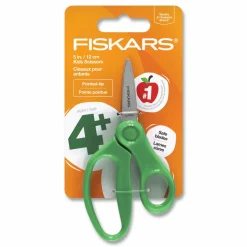 Fiskars Kids Scissors, Pointed Tip, 5" Long, 1.75" Cut Length, Straight Handle, Randomly Assorted Handle Color
