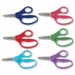 Fiskars Kids Scissors, Pointed Tip, 5" Long, 1.75" Cut Length, Straight Handle, Randomly Assorted Handle Color