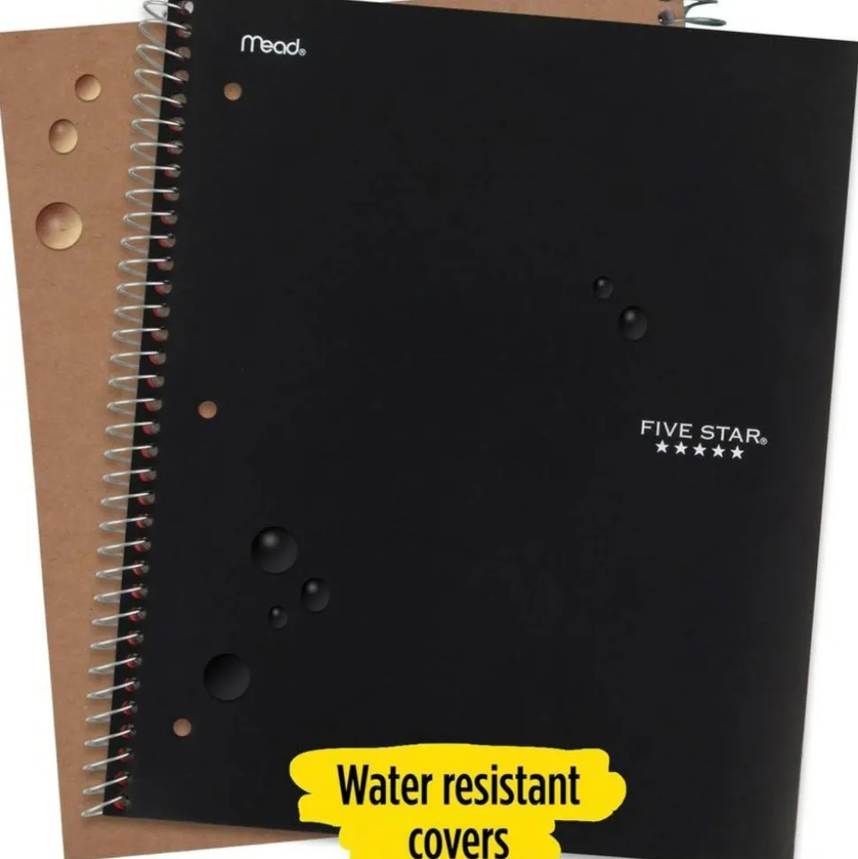 Five Star Wire-Bound Notebook, 8-1/2" x 11", 5 Subject, College Ruled, 200 Sheets, Black