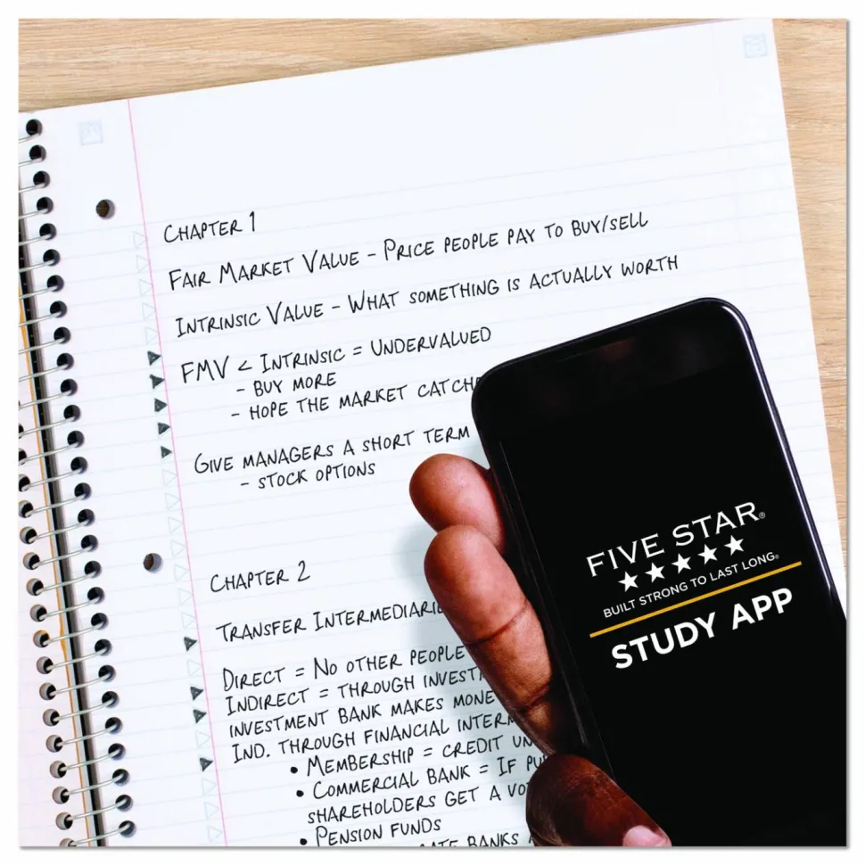 Five Star Wirebound Notebook, 1-Subject, Medium/College Rule, Assorted Cover Colors, (100) 11 x 8.5 Sheets, 6/Pack