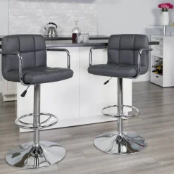 Flash Furniture Contemporary Quilted Adjustable Height Barstool with Arms