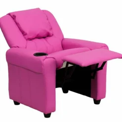 Flash Furniture Contemporary Hot Pink Vinyl Kids Recliner with Cup Holder and Headrest [DG-ULT-KID-HOT-PINK-GG]