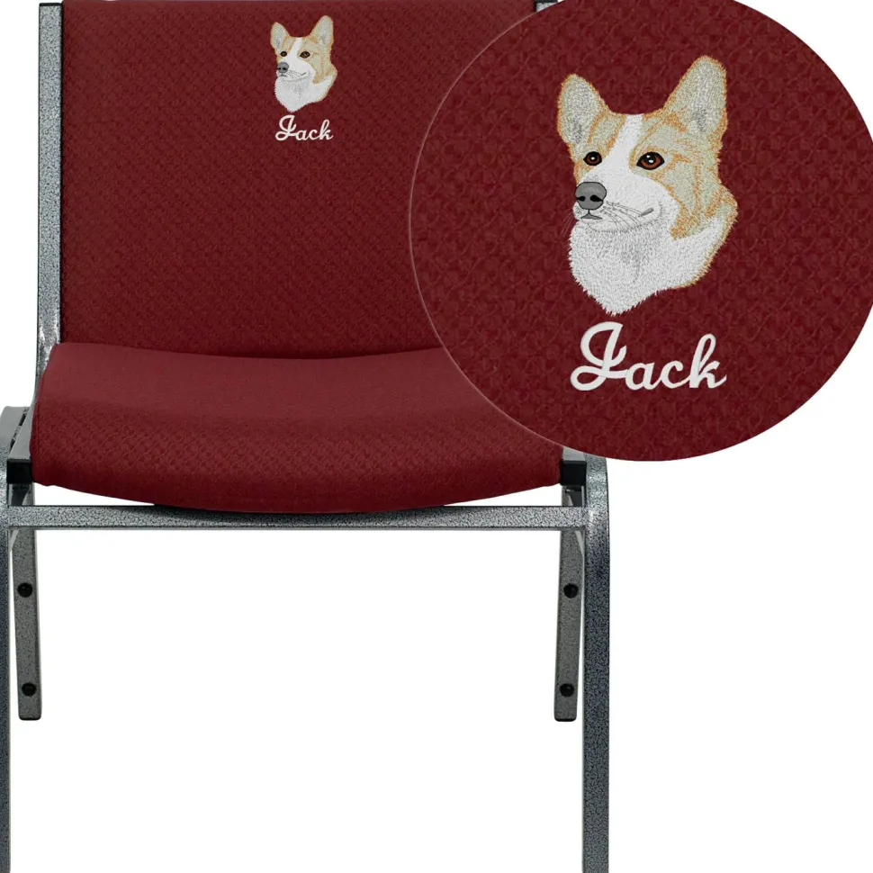 Flash Furniture HERCULES Series 1000 lb. Capacity Big and Tall Extra Wide Burgundy Fabric Stack Chair with Ganging Bracket