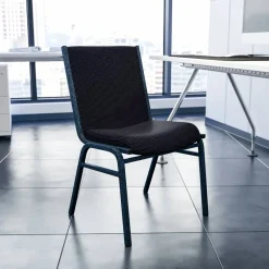 Flash Furniture HERCULES Series Heavy Duty, 3'' Thickly Padded, Black Patterned Upholstered Stack Chair with Ganging Bracket