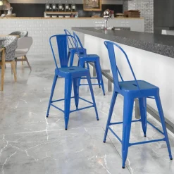Flash Furniture 24'' High Metal Indoor-Outdoor Counter Height Stool with Back