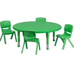 Flash Furniture 45'' Round Adjustable Green Plastic Activity Table Set with 4 School Stack Chairs