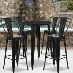 Flash Furniture 30'' Round Black Metal Indoor-Outdoor Bar Table Set with 4 Cafe Barstools