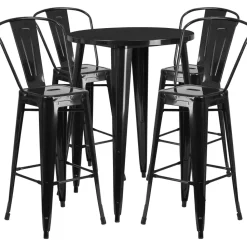 Flash Furniture 30'' Round Black Metal Indoor-Outdoor Bar Table Set with 4 Cafe Barstools