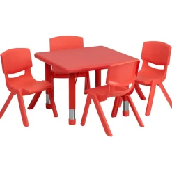 Flash Furniture 24'' Square Adjustable Red Plastic Activity Table Set with 4 School Stack Chairs