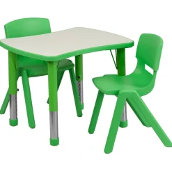 Flash Furniture 21.875''W x 26.625''L Adjustable Rectangular Green Plastic Activity Table Set with 2 School Stack Chairs