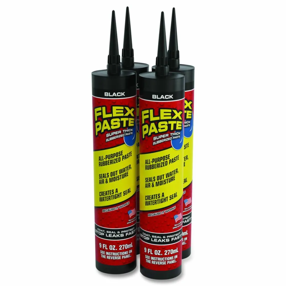 Flex Seal Products Flex Paste Super Thick Rubberized Paste, 9 oz Cartridge, Dries Black, 4/Carton