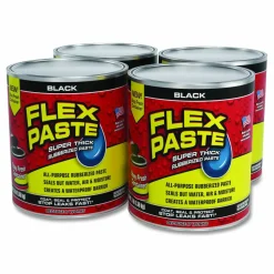 Flex Seal Products Flex Paste Super Thick Rubberized Paste, 3 lb Can, Dries Black, 4/Carton